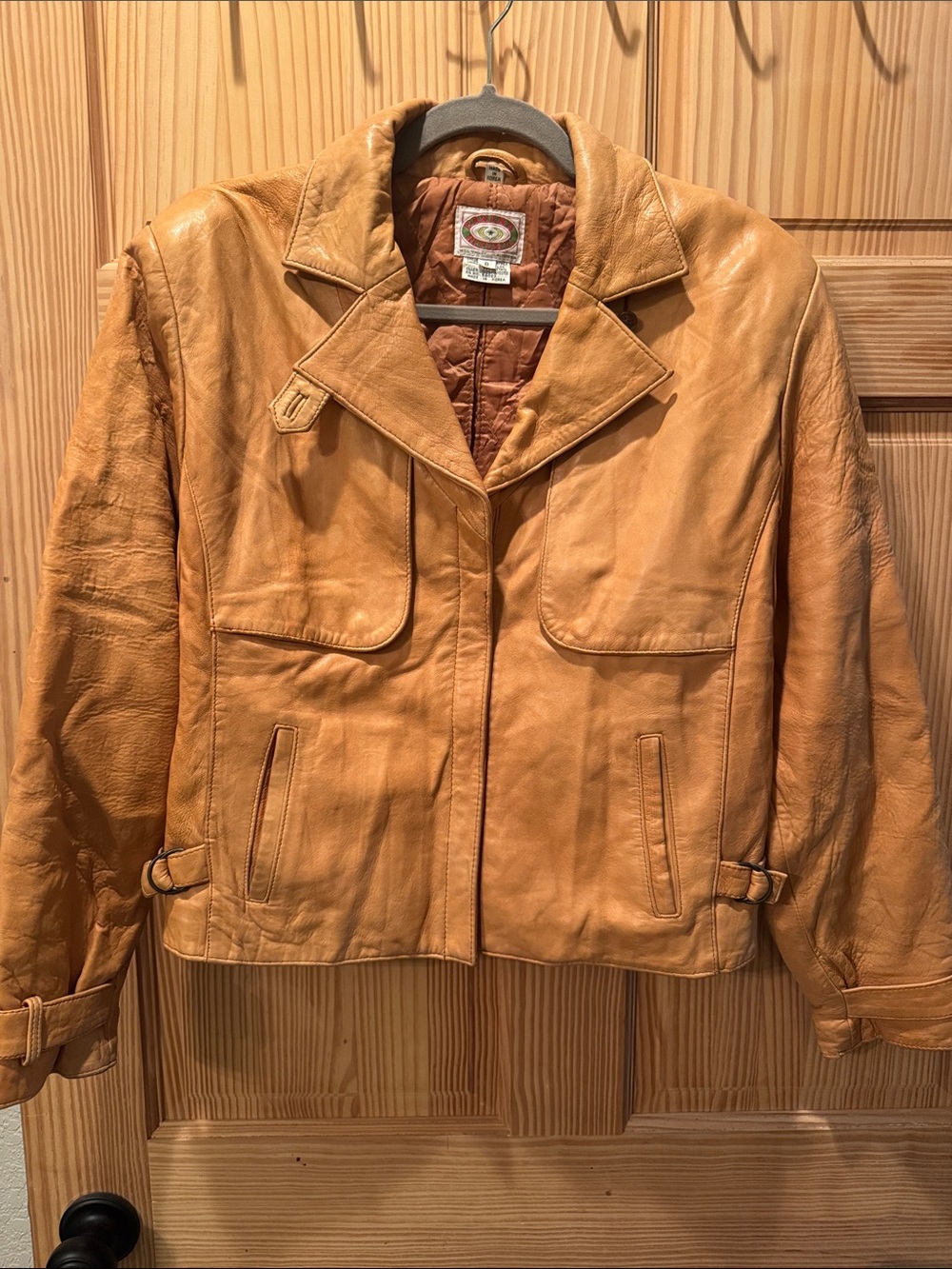 Banana Republic Tan Leather Short Jacket with Notch Collar